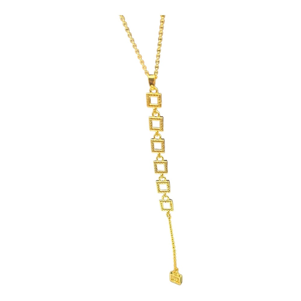 Gold Tone Y Necklace Square Link Pave‎ Charm Drop Lariat NIB Aiden Eden - Picture 3 of 5